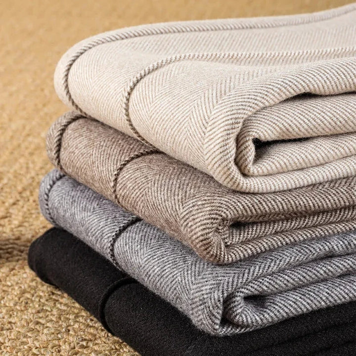 Women's elegant herringbone trousers, high-waisted, tailored, perfect for office wear & chic style.
