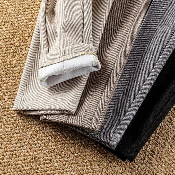 Classic women's high-waisted herringbone trousers, perfect blend of elegance and comfort for daily wear.