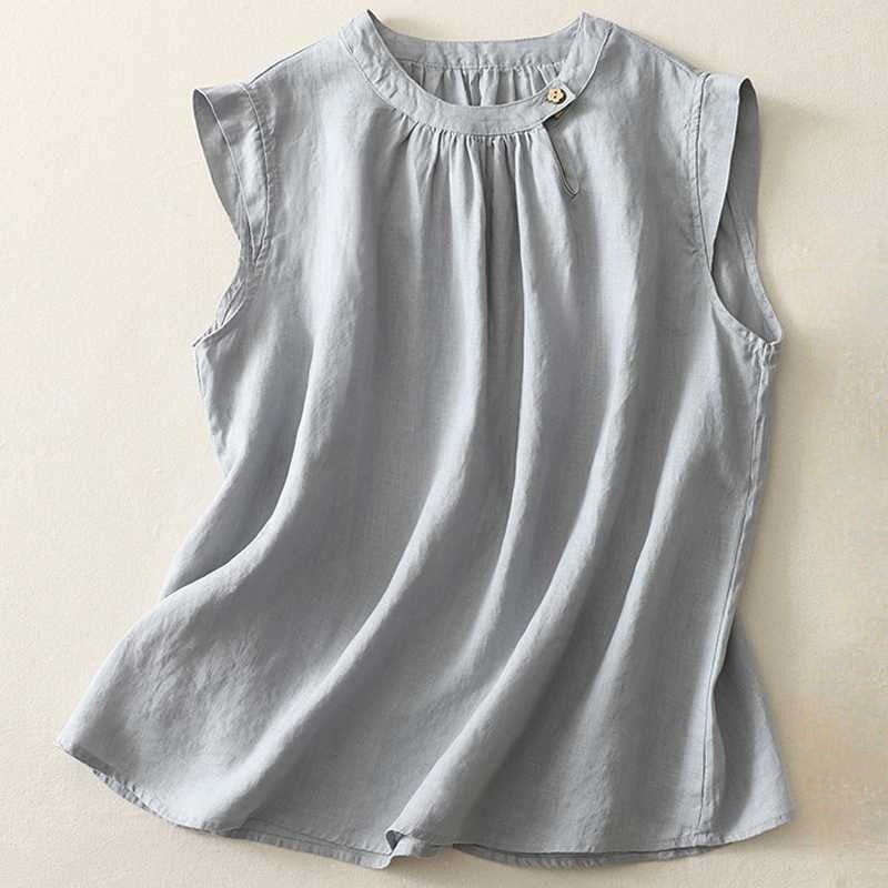 Chic women's versatile high collar blouse, featuring elegant pin-tucks for a sophisticated casual look. Spring/summer fashion.