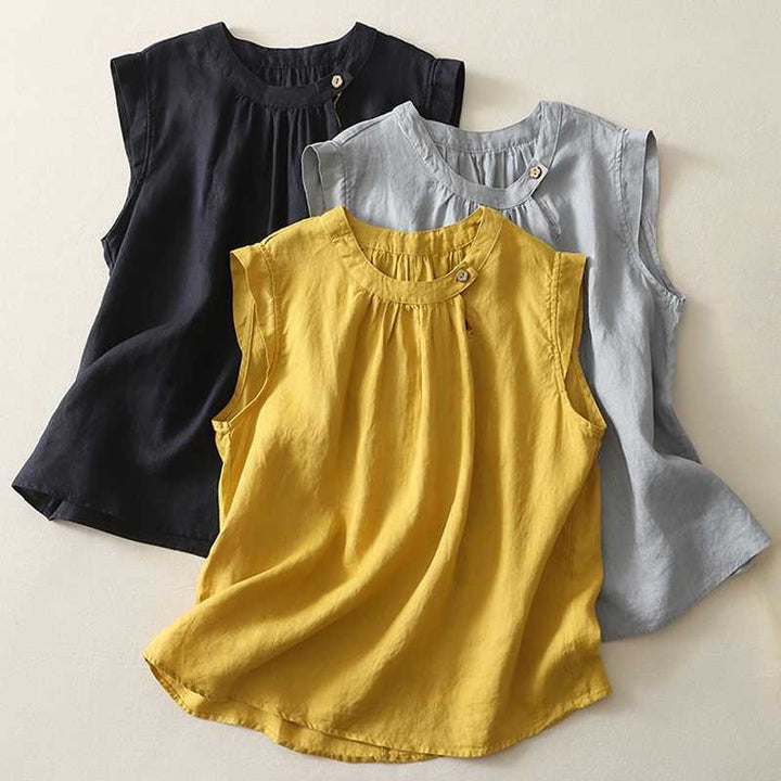 Comfortable & elegant women's pin-tuck high collar blouse. A chic and sophisticated shirt for versatile spring/summer style.