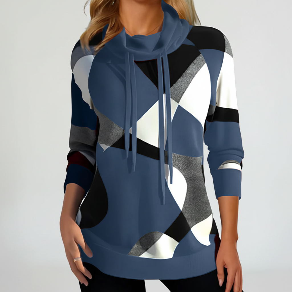 Elegant women's high-neck knit sweater, providing comfort and style for cold winter days.