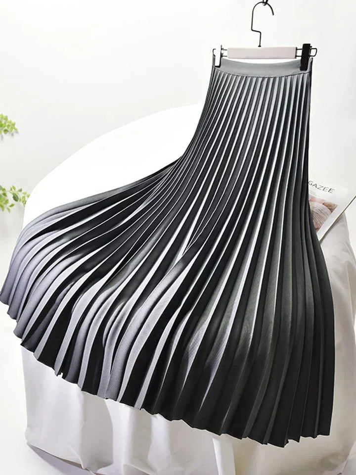 Chic women's high waist pleated midi skirt, elegant and comfortable, a versatile fashion piece for modern style.