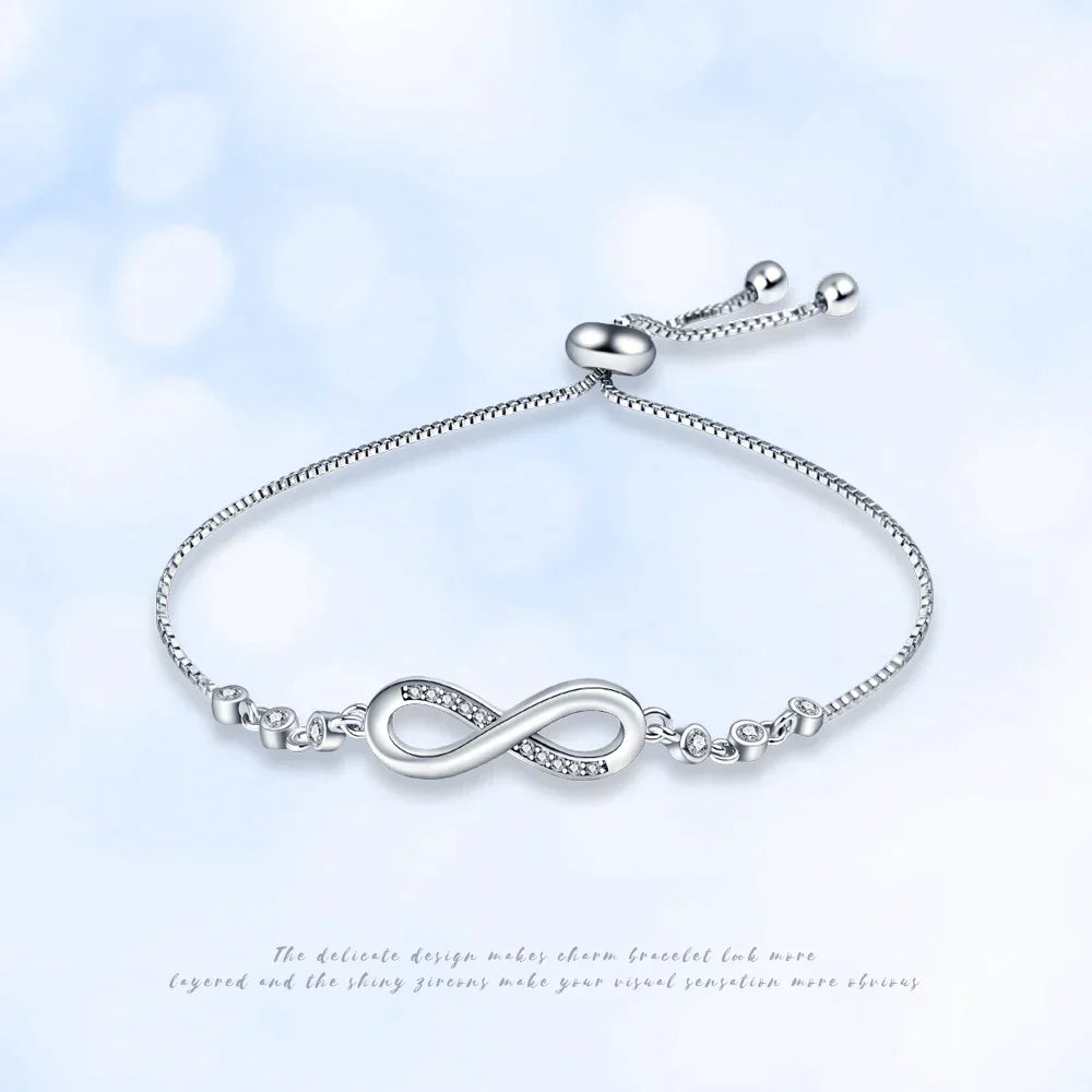 Elegant infinity jewellery for women, a stylish stainless steel link bracelet. Adjustable and a perfect gift for her.