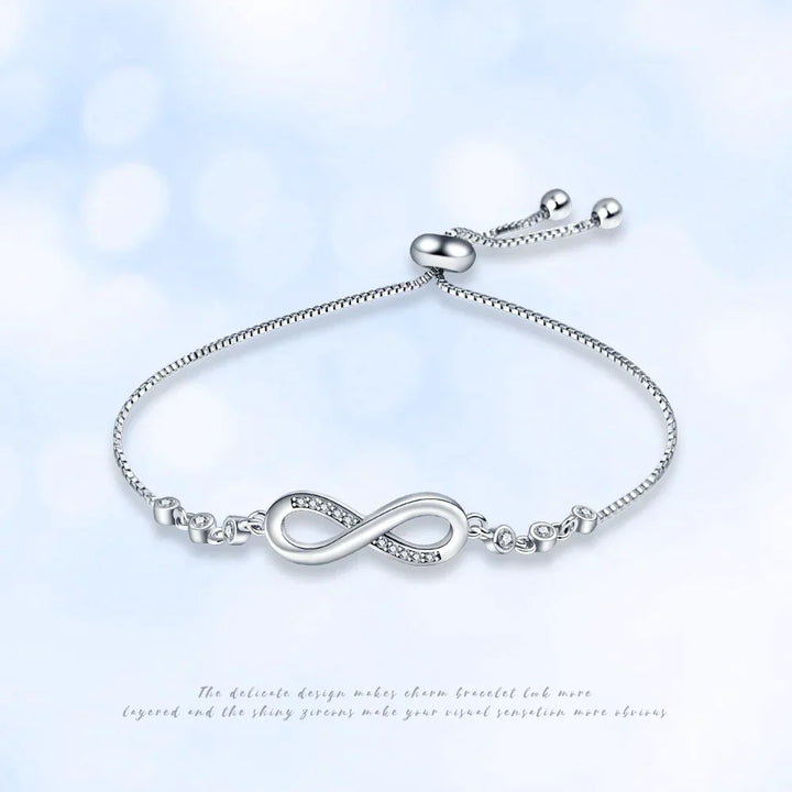 Elegant infinity jewellery for women, a stylish stainless steel link bracelet. Adjustable and a perfect gift for her.