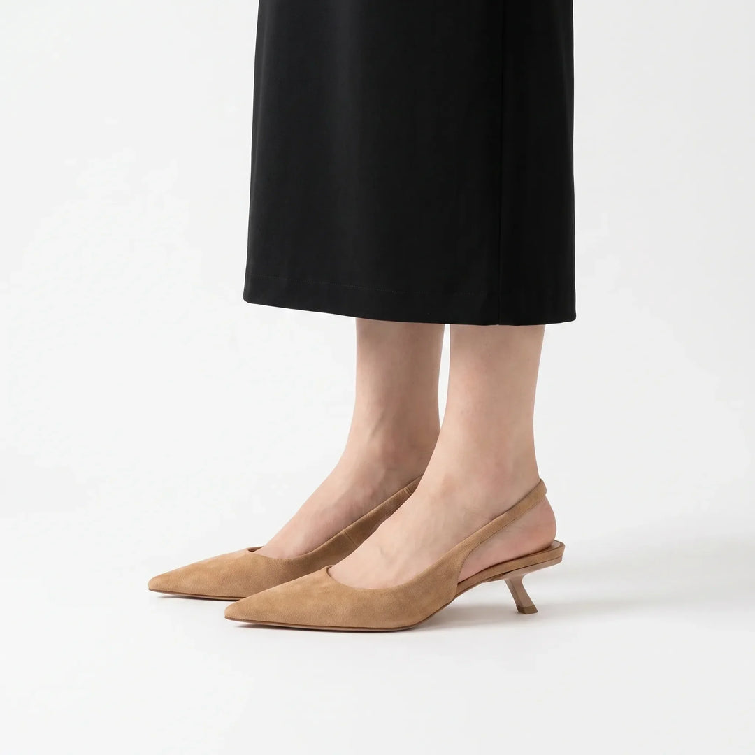 Comfortable women's kitten heel slingback sandals, ideal for dressy occasions and evening wear.