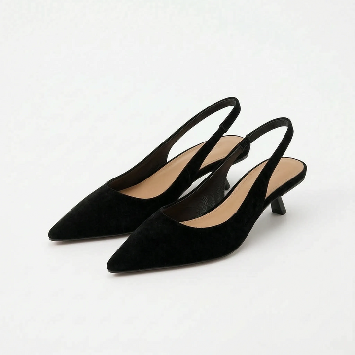 Elegant women's pointed-toe kitten heel slingback sandals, versatile for evening, office, and formal events.