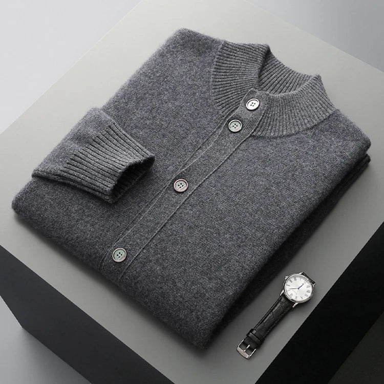 Detailed view of elegant women's knit cardigan texture. Soft & refined versatile layering sweater.