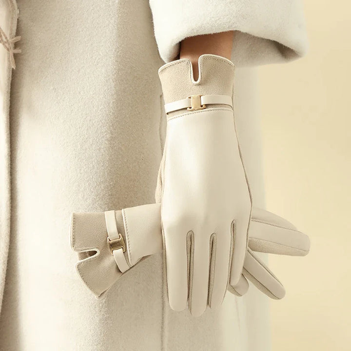 Luxury women's leather gloves, designed for winter warmth and elegant cold weather style.