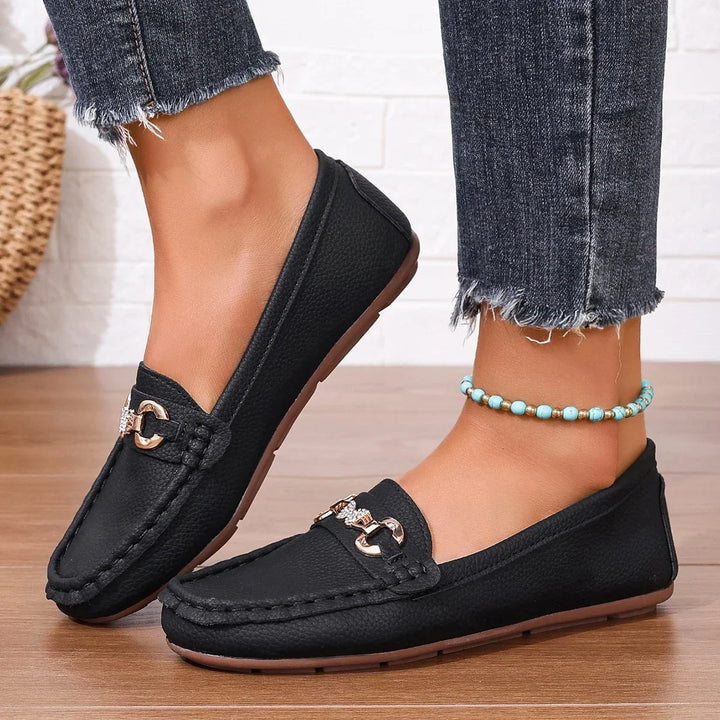 Stylish formal women's loafers, easy slip-on design with a beautiful crystal chain embellishment.