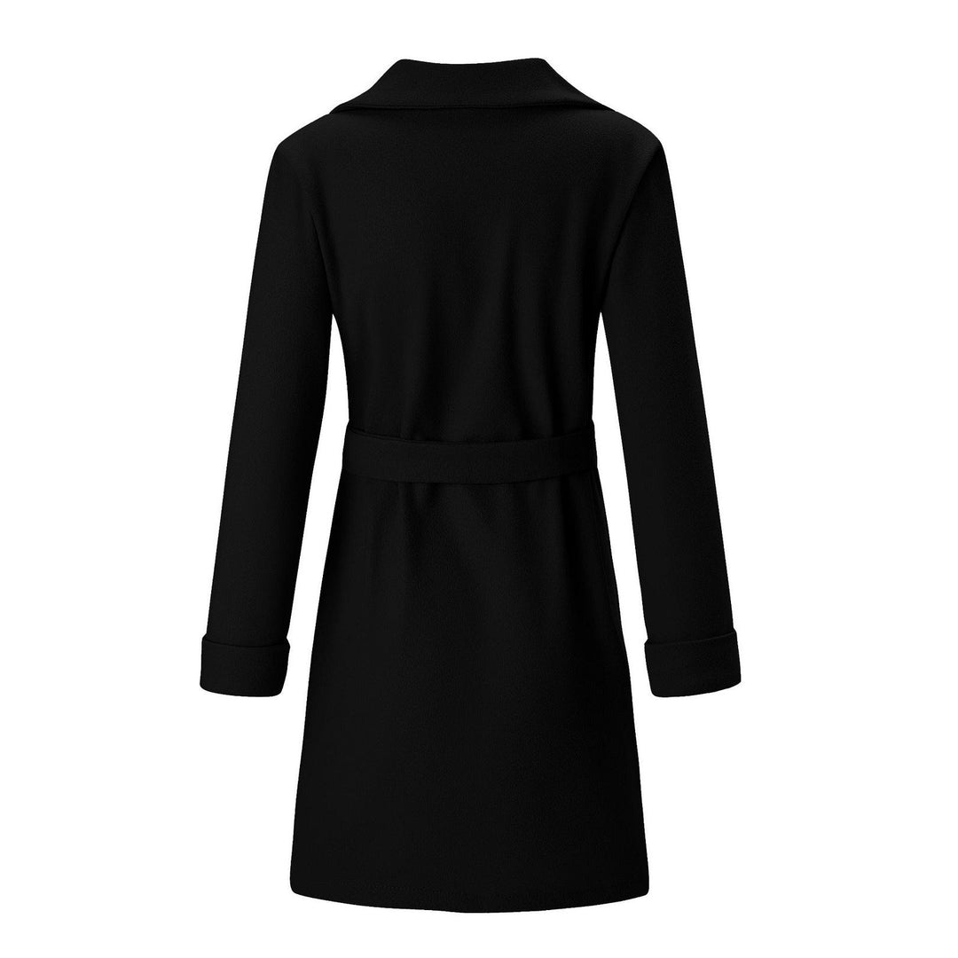 Women's elegant long double-breasted winter coat in a sophisticated gray wool-look for seasonal warmth.