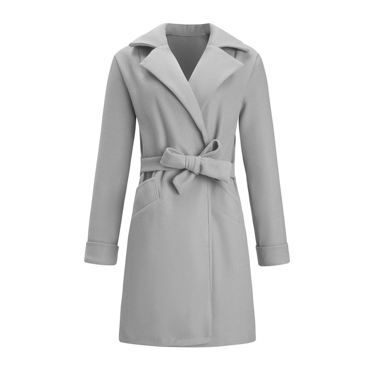 Women's double-breasted long winter coat. Elegant wool-look design, providing classic style & warmth.