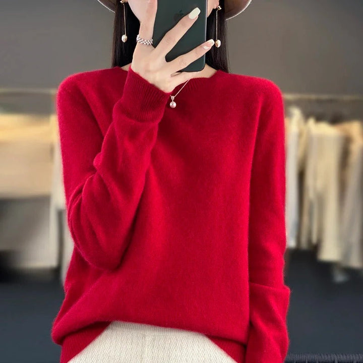 Women's elegant long sleeve knit sweater, slim fit for classic fall & winter fashion.