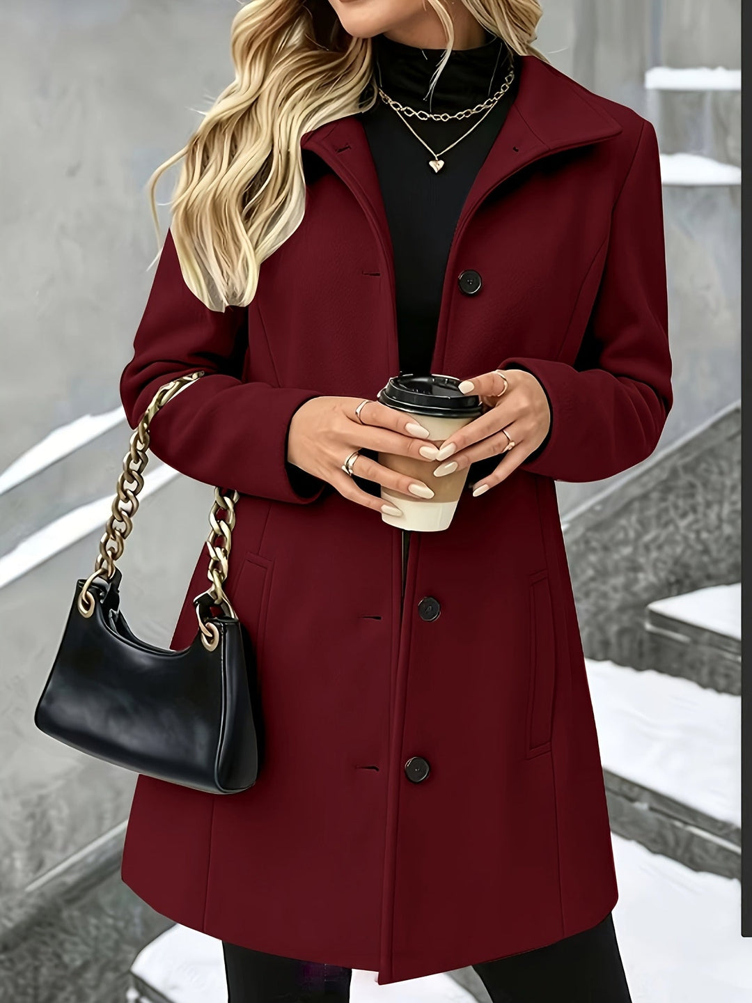 Chic women's longline casual coat with a notch collar, ideal for fall & winter everyday style.