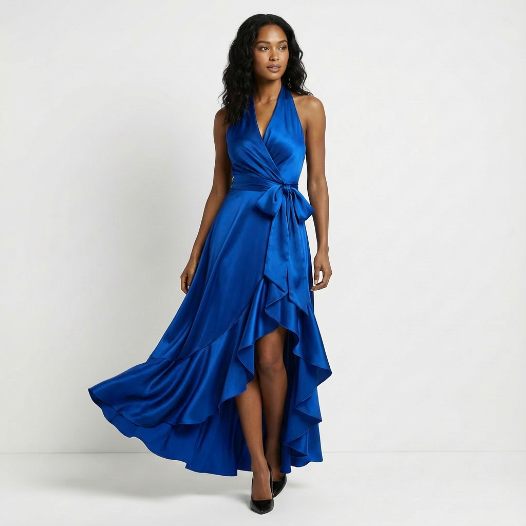 Chic champagne maxi dress for women featuring a tie-waist bow, ideal for formal events.