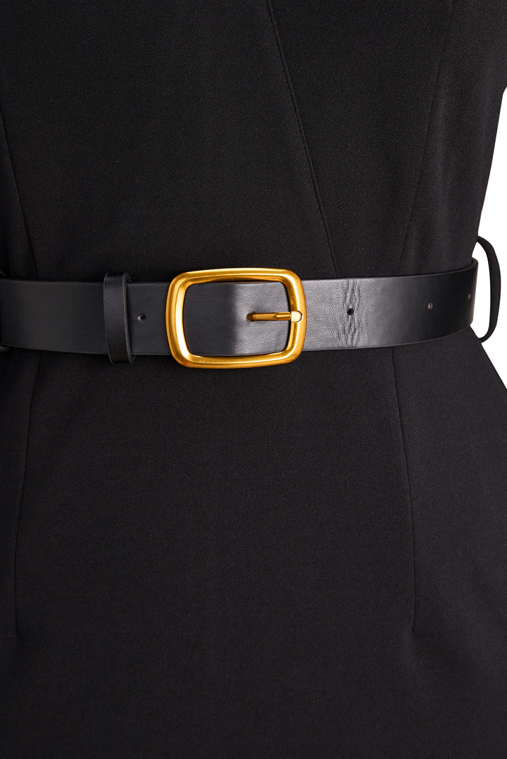 Sophisticated women's elegant sheath midi dress with mandarin collar & belt, offering comfort & style.