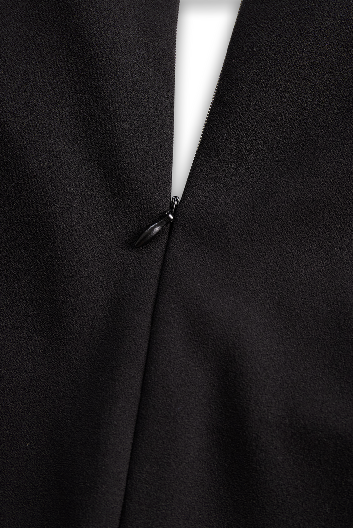 Women's elegant belted sheath midi dress. Mandarin collar adds a unique touch. Ideal for professional or evening.