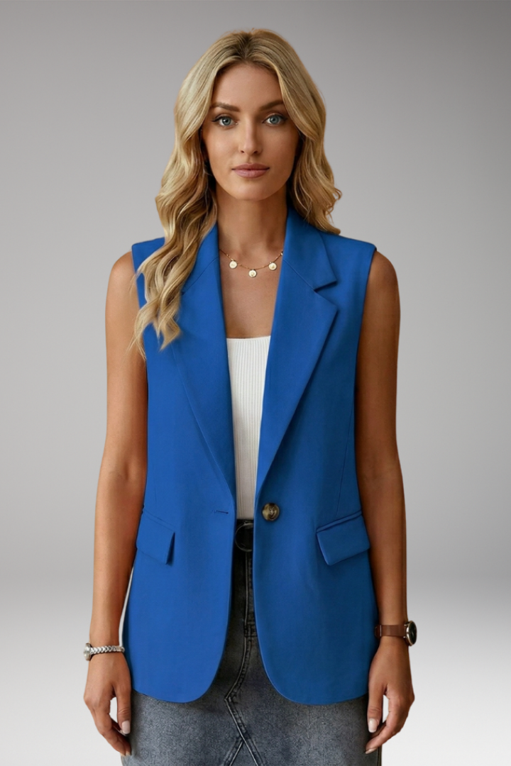 Women's notch collar sleeveless blazer vest, a professional & chic layering piece for business.