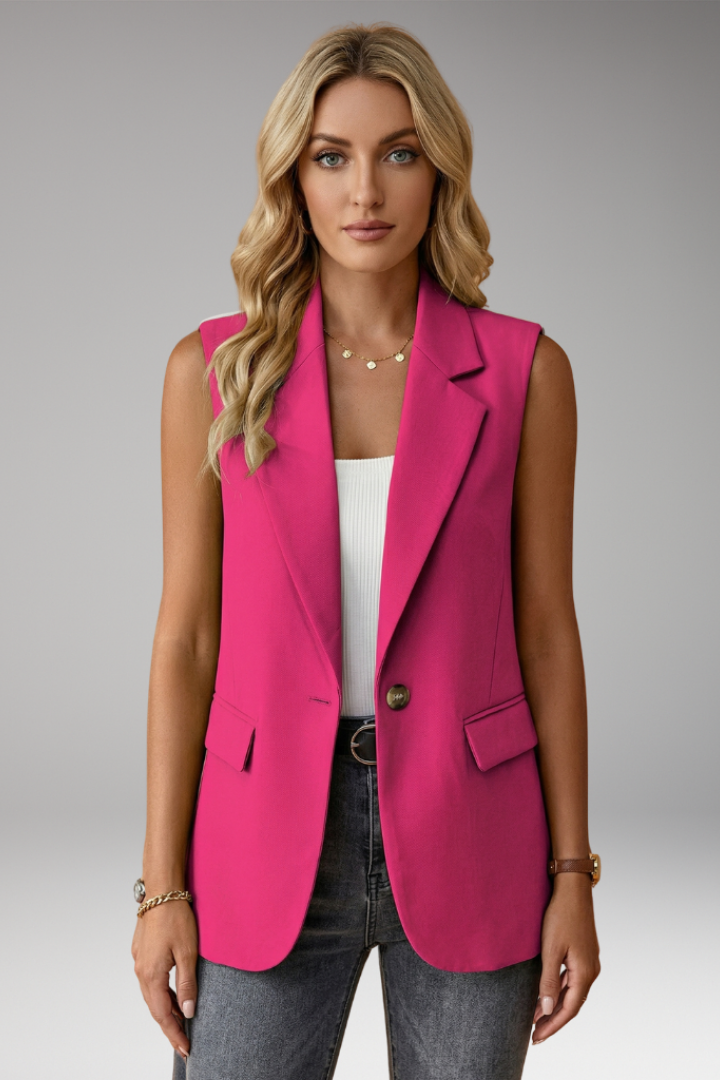 Versatile women's sleeveless vest blazer with notch collar, a modern tailored piece for any occasion.
