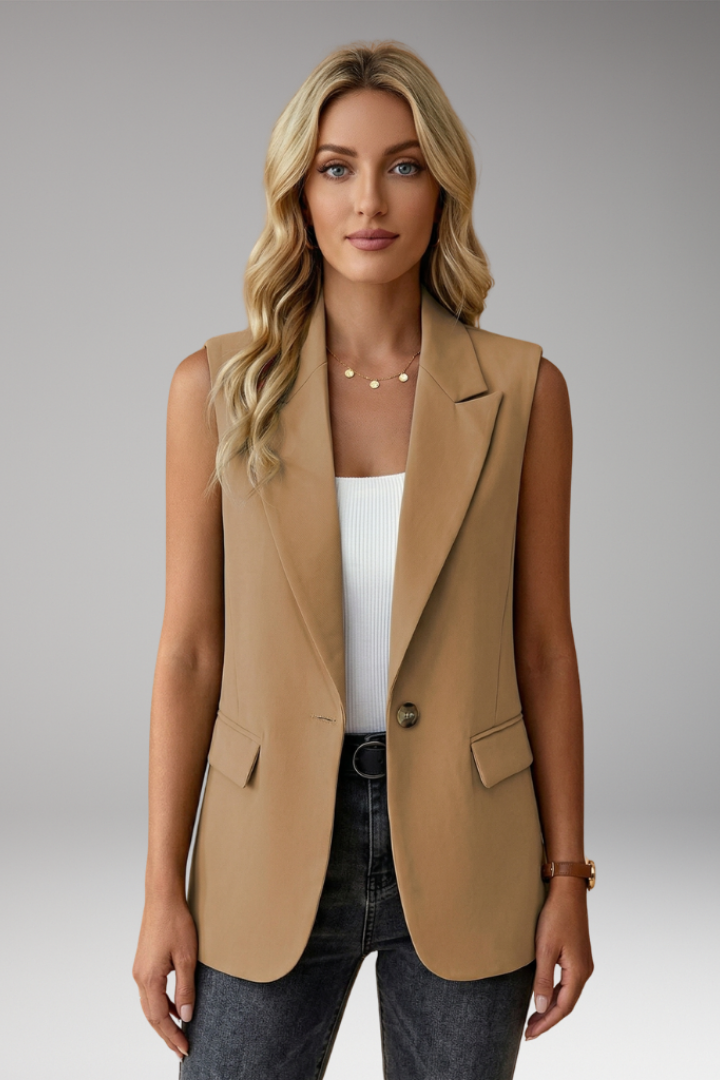 Fashion-forward women's sleeveless blazer vest, a modern notch collar design for chic professional looks.