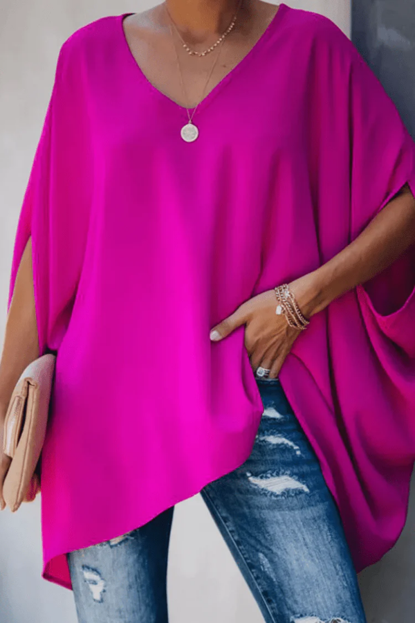 Lightweight short sleeve pleated blouse for women. Stylish V-neck top ideal for elegant spring & summer outfits.
