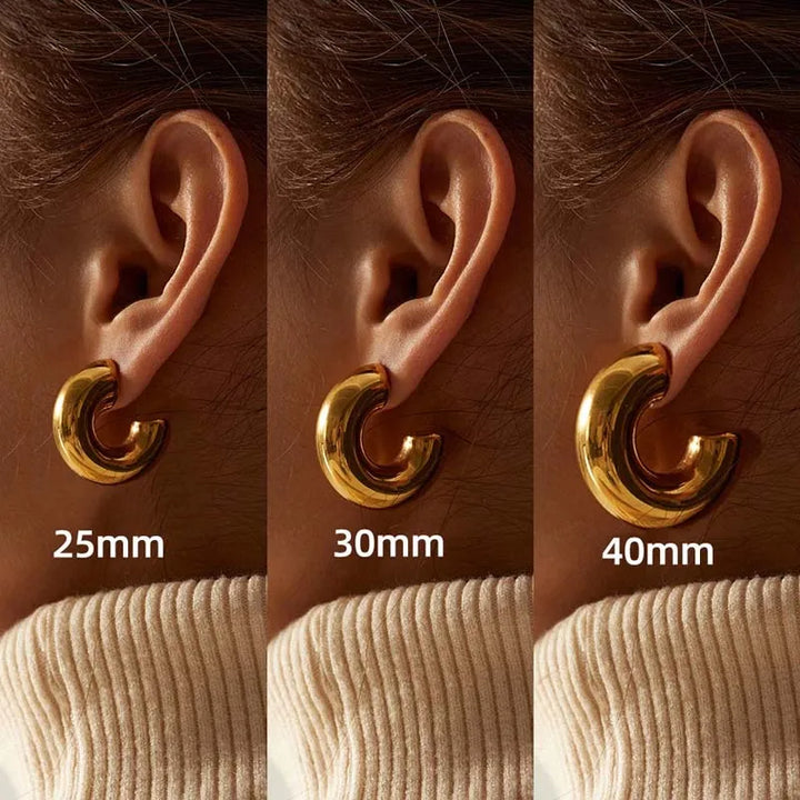 Unique gold & silver sculptural hoop earrings. Polished women's jewelry, perfect elegant accessory.
