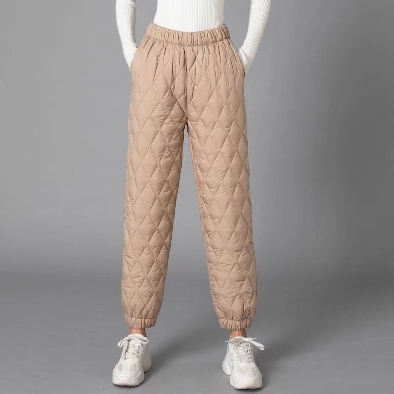 Stylish women's quilted loungewear jogger pants with comfortable elastic waist.