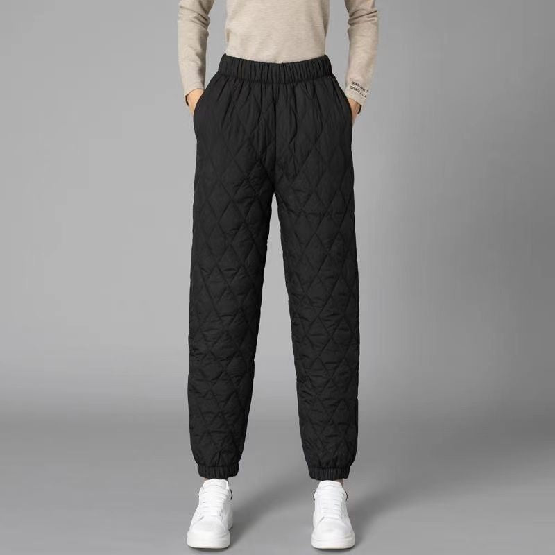Versatile women's quilted jogger pants, tapered, comfortable for everyday & loungewear.