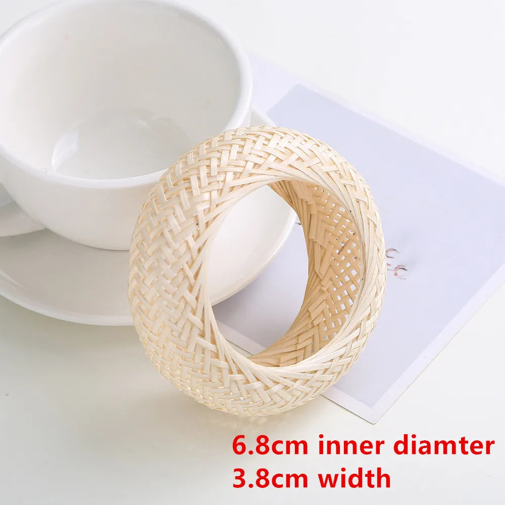 Women's elegant rattan woven bangle bracelets, perfect natural boho chic jewelry.