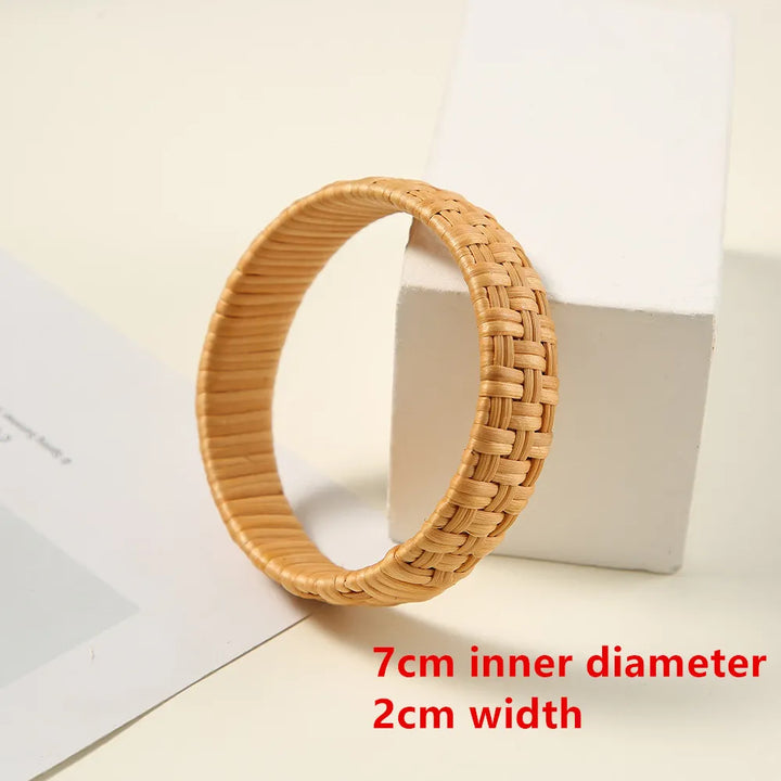 Versatile women's rattan woven bangles, chic natural jewelry for any occasion.