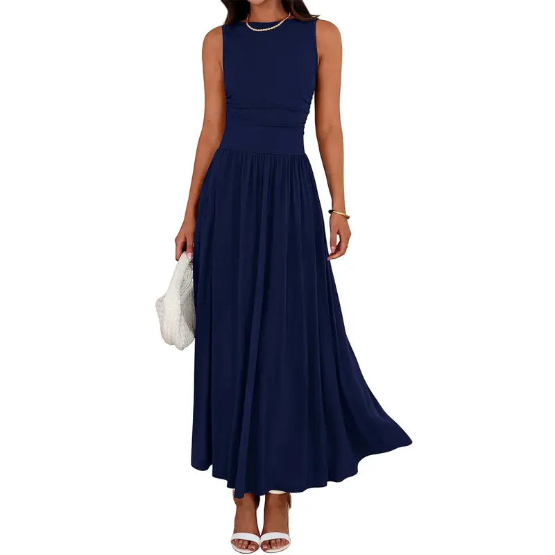 Chic women's ruched maxi dress. Effortlessly elegant for evening, comfortably casual for summer days.