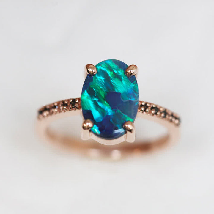 Dazzling sapphire & opal women's 3-piece ring set. Elegant gemstone jewelry, stackable design.