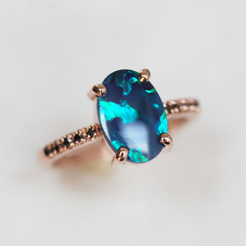 Women's sapphire & opal 3-piece ring set. Elegant gemstone rings, fine jewelry gift for her.