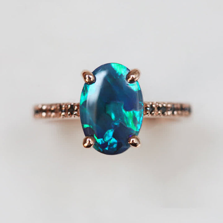 Beautiful women's sapphire & opal stackable ring set. Fine gemstone jewelry, elegant gift for her.