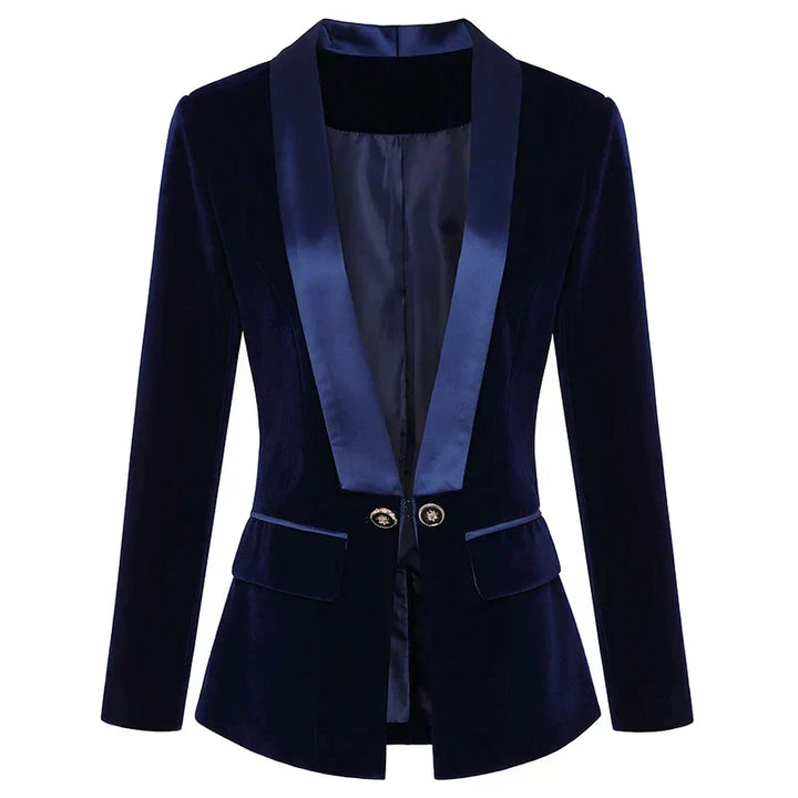 Professional women's blazer with satin lapel. Elegant tuxedo jacket for office wear & business casual.