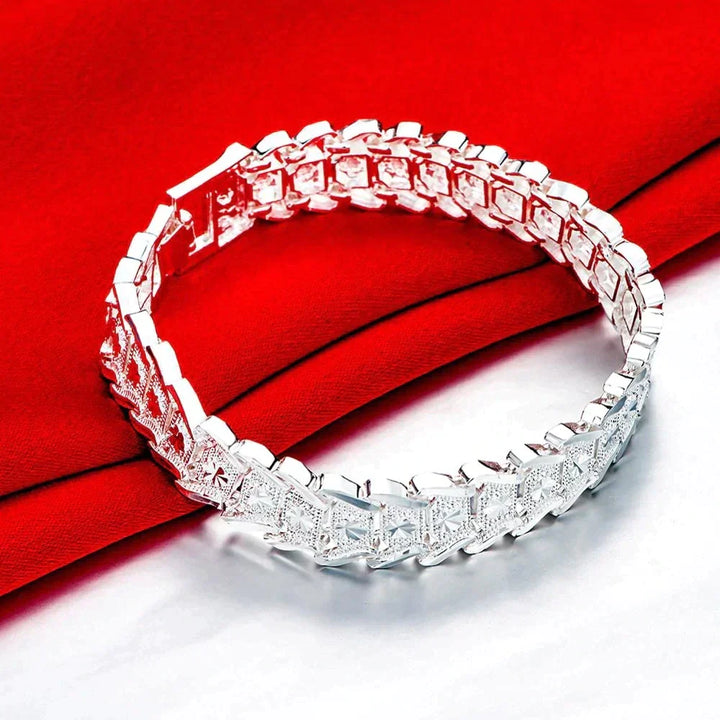 Close-up of a brilliant women's elegant rhinestone bracelet, showcasing its intricate design and sparkle.