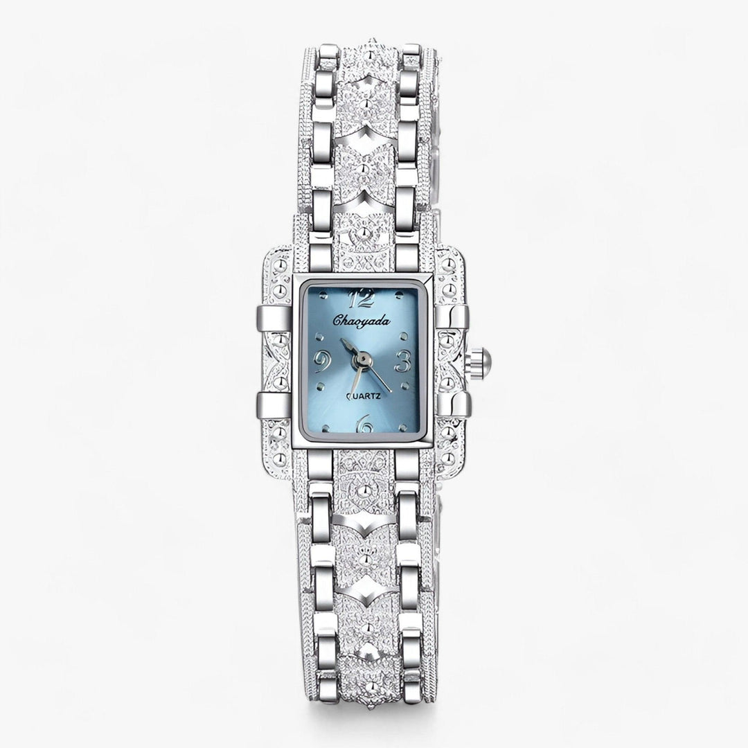 Chic women's silver rectangular crystal watch, a sophisticated fashion accessory for any occasion.