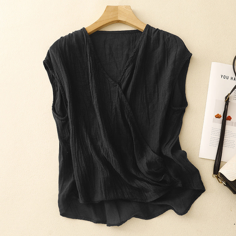 Stylish women's sleeveless wrap top for a comfortable summer, vacation, or relaxed everyday look.