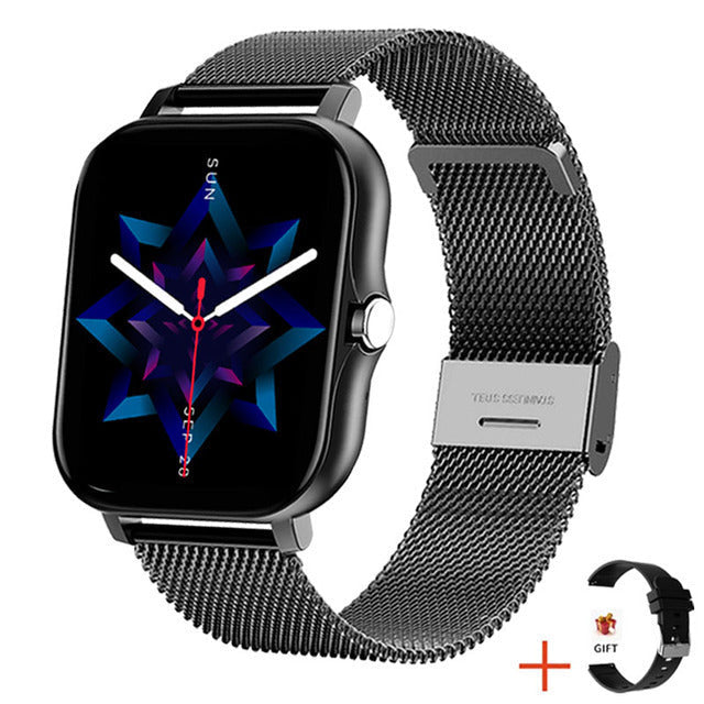 Silver women's elegant smartwatch. Modern digital watch for fitness, health, and stylish daily wear.