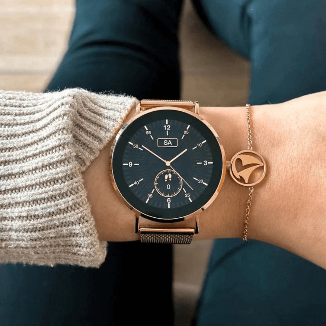 Women's smartwatch, a health monitor & fitness tracker. Track steps, heart rate & sleep with this elegant device.