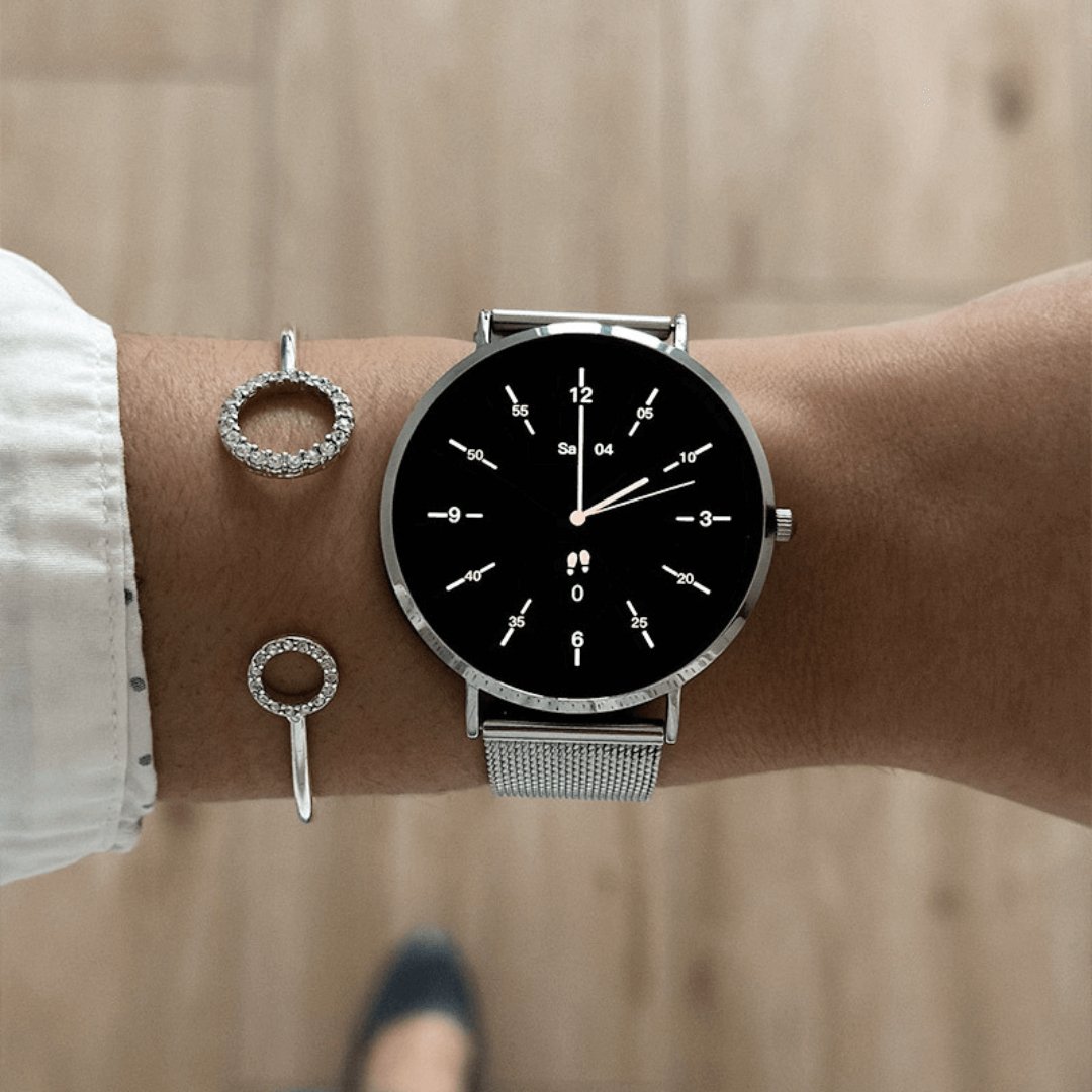 Customizable women's smartwatch with vibrant displays. Choose from many custom faces to match your style & mood.