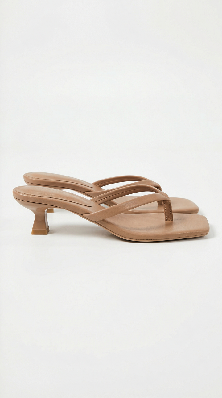 Sophisticated women's square toe thong sandals with a chic kitten heel, versatile elegant shoes.