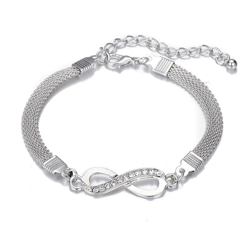Women's elegant sterling silver infinity bracelet, a timeless jewelry accessory.