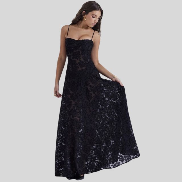 Romantic strapless floral maxi dress for women, featuring a chic square neckline. Ideal formal wear & party dress.