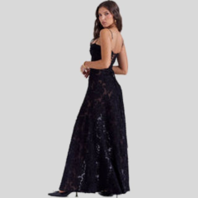 Women's formal strapless maxi dress, floral design & square neckline. A perfect elegant choice for special occasions.
