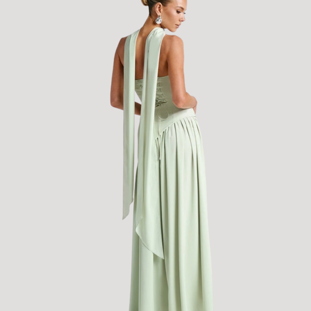 Sophisticated women's strapless pleated maxi dress, ideal for black tie & gala outfits.