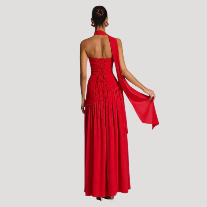 Sophisticated black strapless pleated maxi dress, ideal women's black tie evening gown.