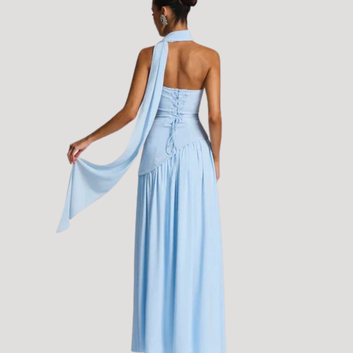 Sophisticated women's strapless pleated long dress, ideal for black tie & formal evenings.