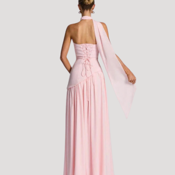 Formal strapless pleated maxi dress, an elegant choice for women's party wear.