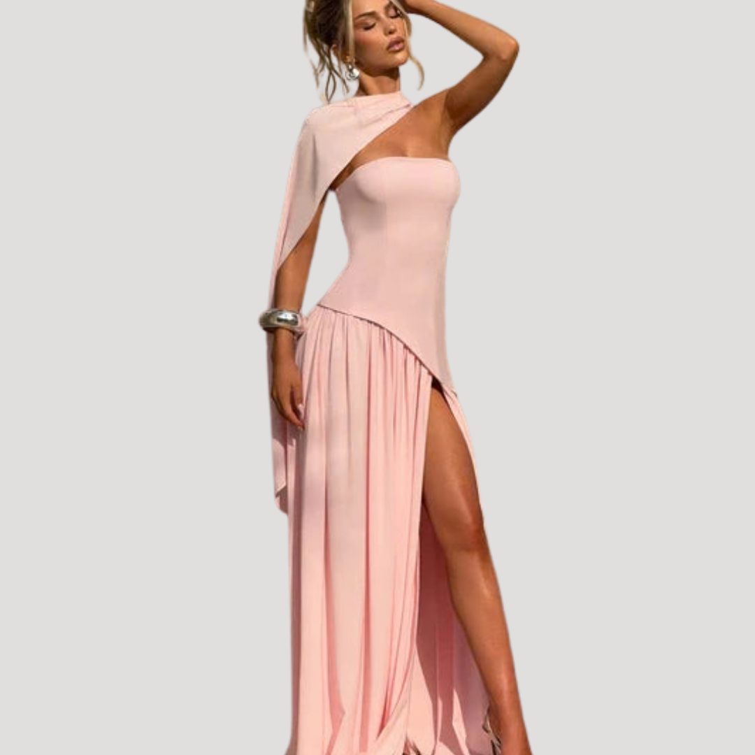 White sophisticated strapless pleated maxi dress, perfect for formal women's evening wear.