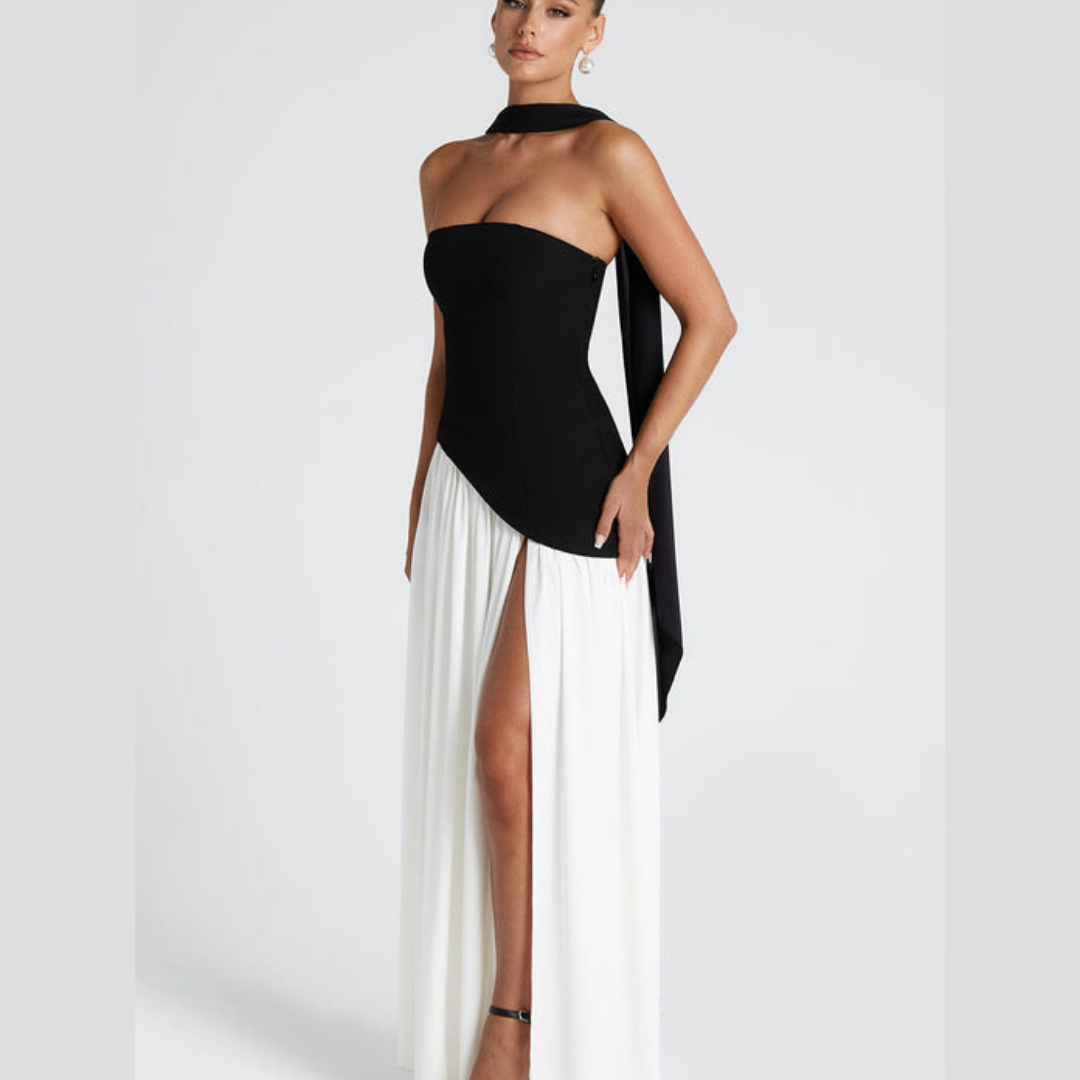 Red strapless pleated maxi dress, perfect prom dress & formal party wear for women.